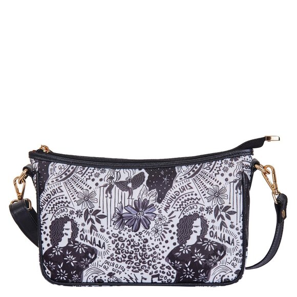 Printed Fabric Black East/West Hobo Crossbody Sling Bag Over the Shoulder Purse - Picture 1 of 8